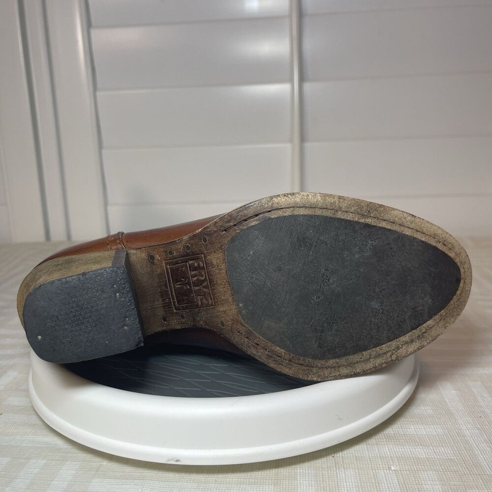 Frye Tessa Zip Short Low Boot Womens 5.5 Brown Cognac Leather Suede Cuban Heel - Picture 8 of 10
